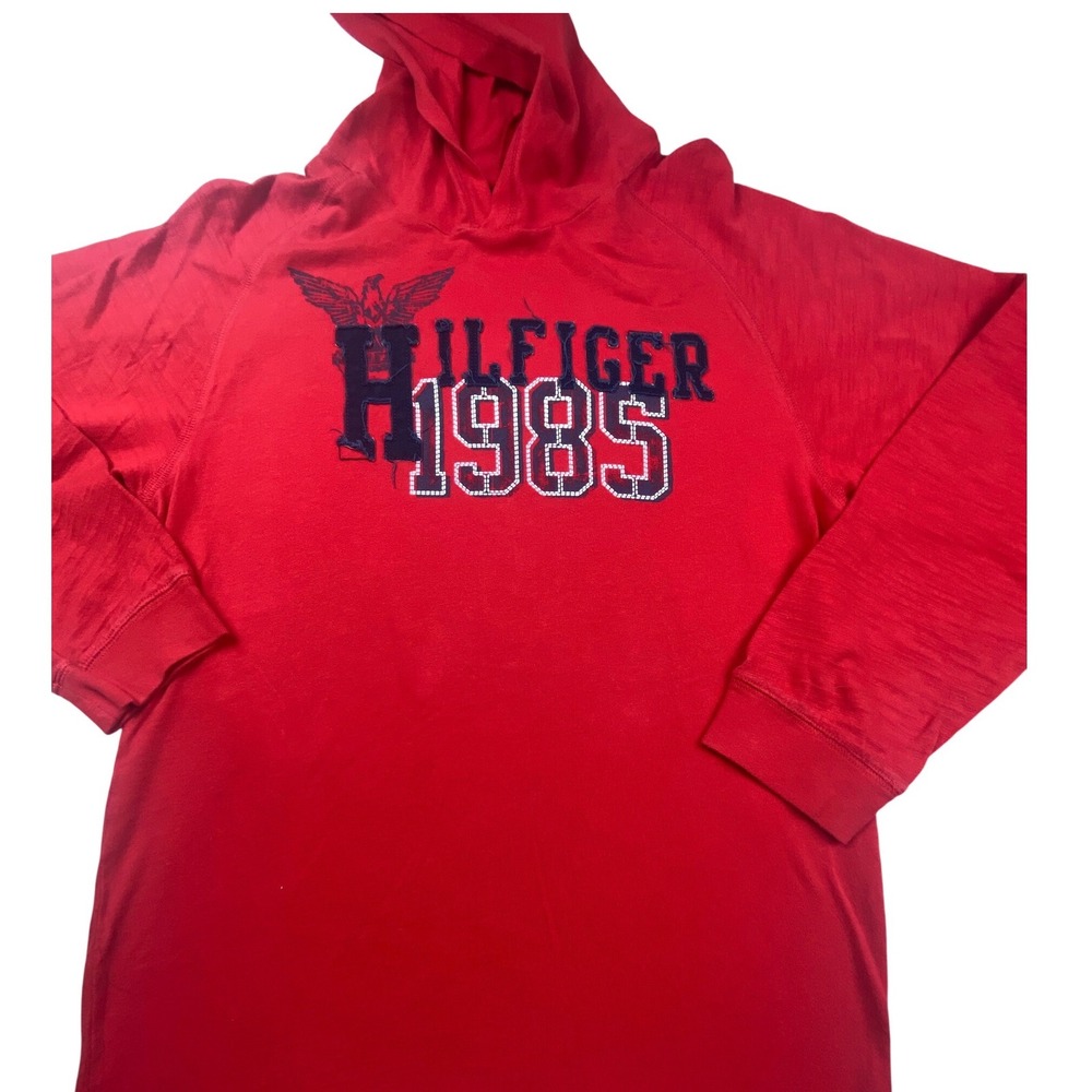 Tommy Hilfiger Boys Red Hooded Long Sleeve T-Shirt Hilfiger 1985 Graphic XL